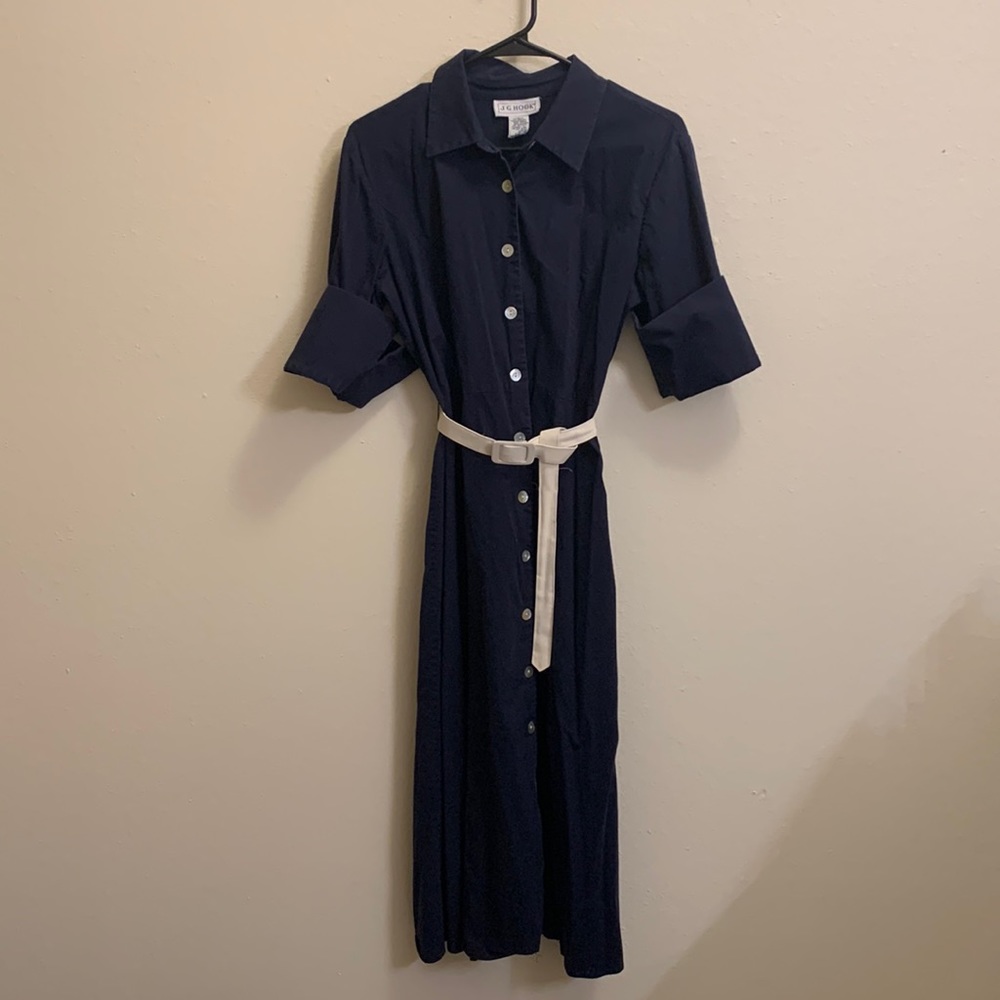 Vintage navy blue dress w/ white belt